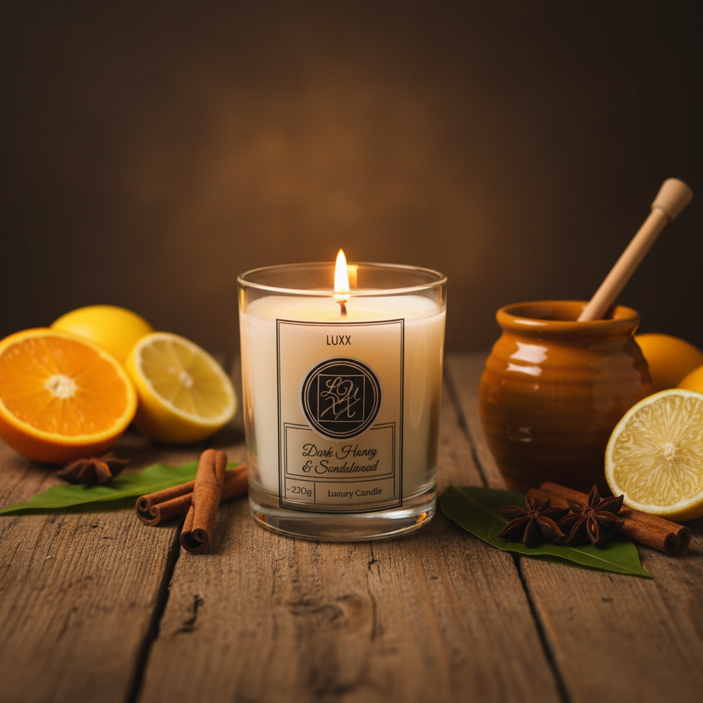 Dark Honey & Sandalwood | Natural Coconut Wax | Hand Poured Luxury Candle | 220g | Warm, Rich, Strong | 40+ Hours Burn Time
