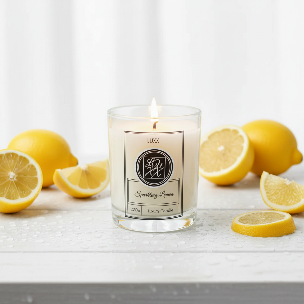 Sparkling Lemon | Natural Coconut Wax | Hand Poured Luxury Candle | 220g | Light, Citrus, Uplifting | 40+ Hours Burn Time
