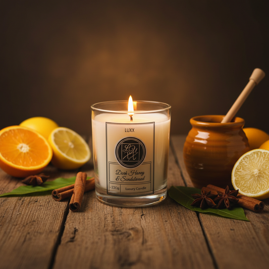 Dark Honey & Sandalwood | Natural Coconut Wax | Hand Poured Luxury Candle | 220g | Warm, Rich, Strong | 40+ Hours Burn Time