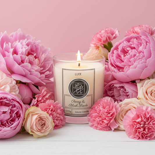 Peony & Blush Suede | Natural Coconut Wax | Hand Poured Luxury Candle | 220g | Sweet, Floral, Musk | 40+ Hours Burn Time